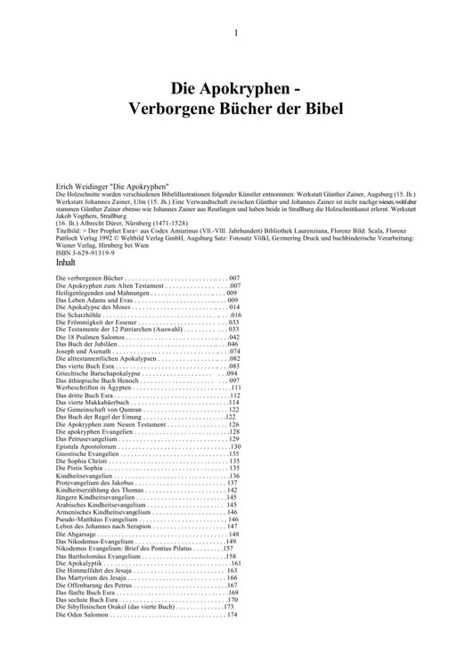 Die Apokryphen - Verborgene Buecher Der Bibel